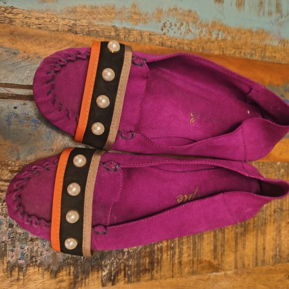 Free People Purple Moccasins with Pearl Detailing Size 39